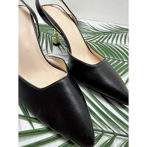 Halston Women's Black Classic Slingback Gala Pumps Pointed Toe Heels Size 7.5 - Picture 4 of 10